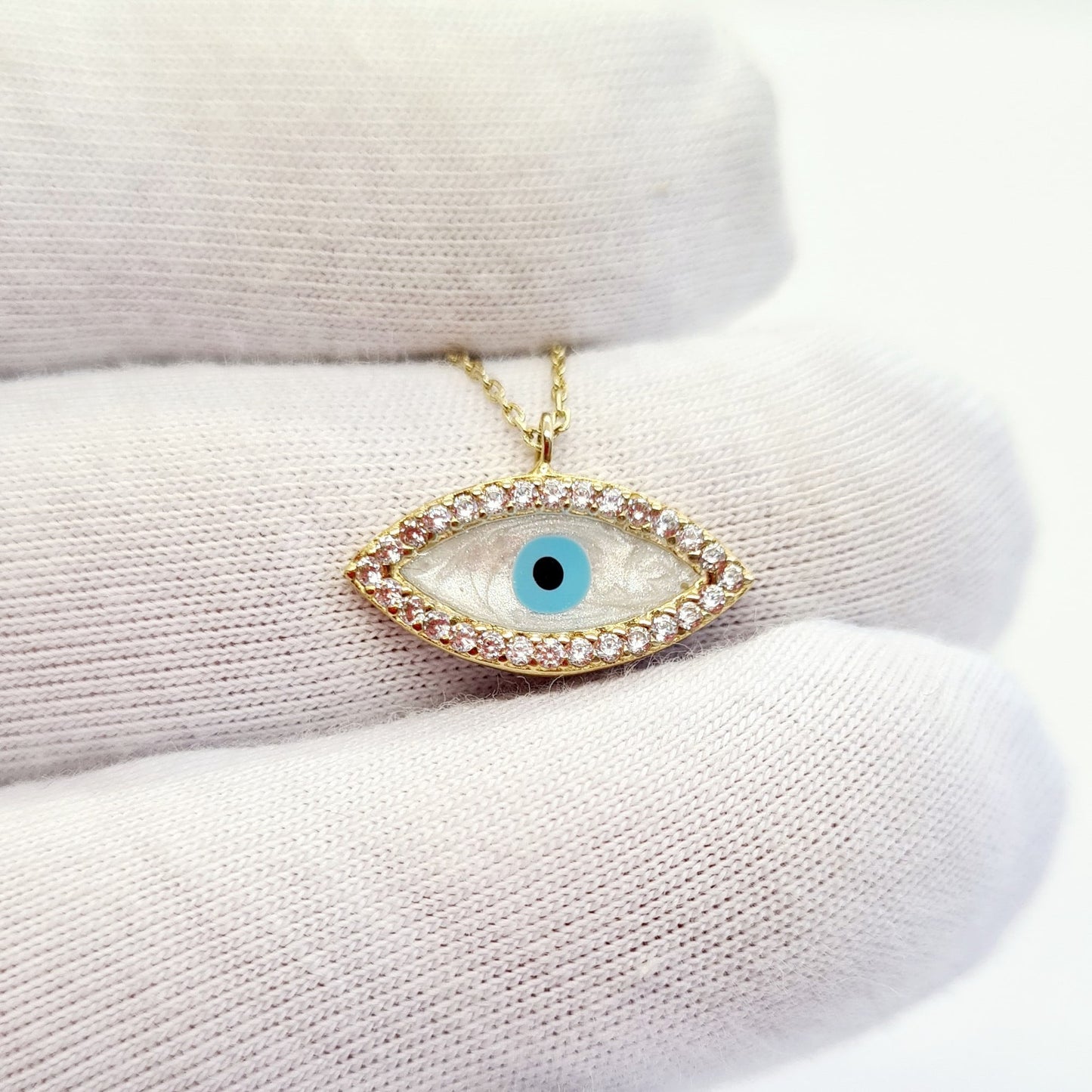 14K Real Solid Gold Evil Eye Pendant Necklace for Women , Mother of Pearl Evil Eye Necklace , Mother of Pearl Jewelry , Mother of Pearl Necklace Gold
