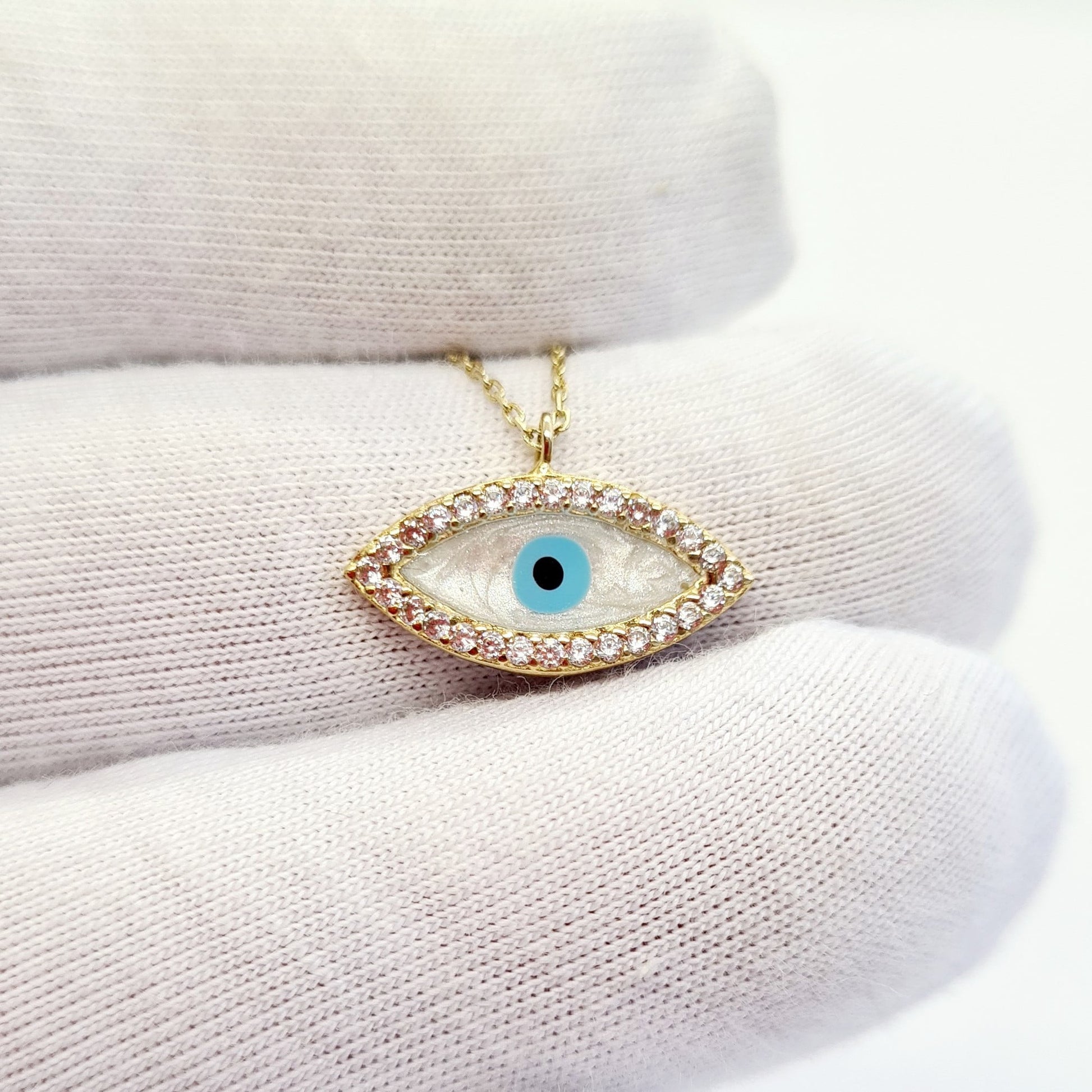 14K Real Solid Gold Evil Eye Pendant Necklace for Women , Mother of Pearl Evil Eye Necklace , Mother of Pearl Jewelry , Mother of Pearl Necklace Gold