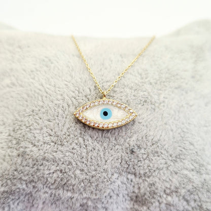 14K Real Solid Gold Evil Eye Pendant Necklace for Women , Mother of Pearl Evil Eye Necklace , Mother of Pearl Jewelry , Mother of Pearl Necklace Gold