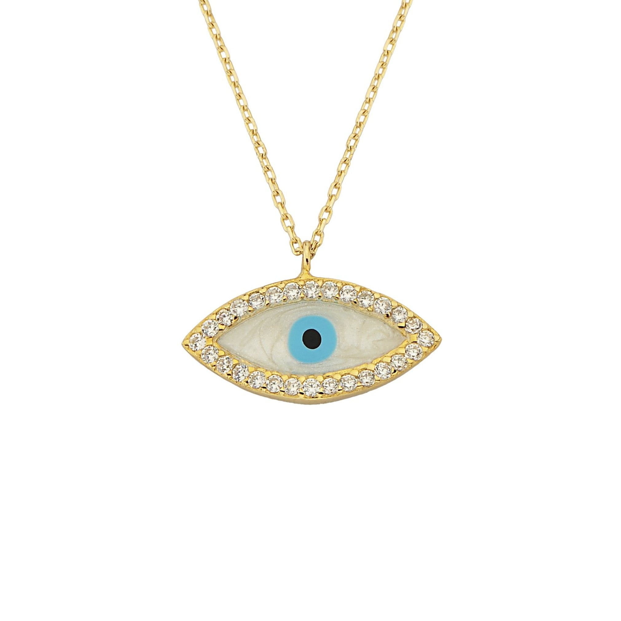 14K Real Solid Gold Evil Eye Pendant Necklace for Women , Mother of Pearl Evil Eye Necklace , Mother of Pearl Jewelry , Mother of Pearl Necklace Gold