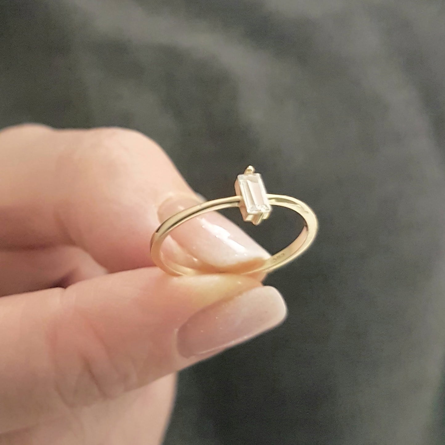 14K Real Solid Gold Baguette Solitaire Ring for Women …