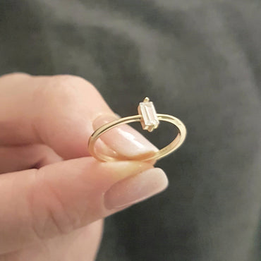 14K Real Solid Gold Baguette Solitaire Ring for Women …