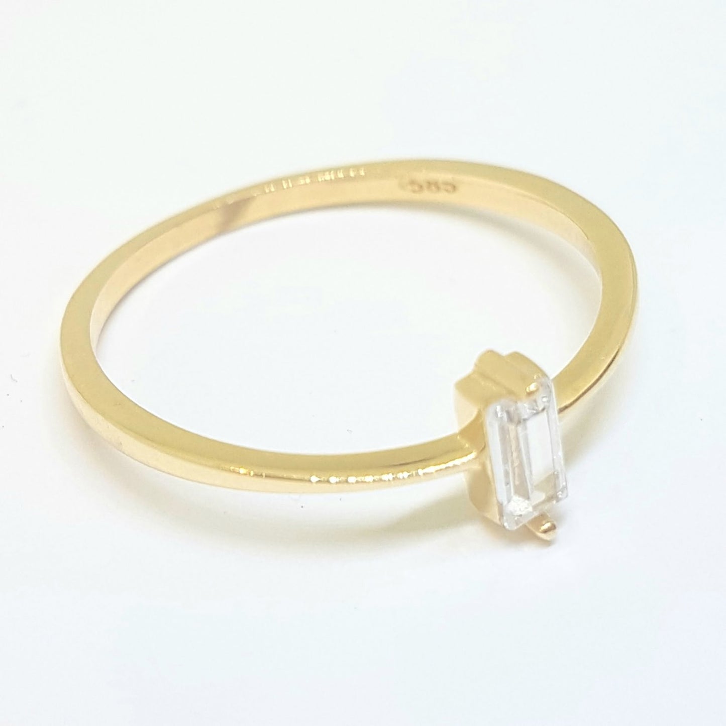 14K Real Solid Gold Baguette Solitaire Ring for Women , Solitaire Ring, Baguette Ring