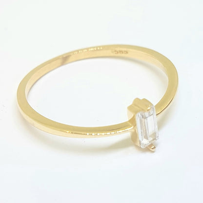 14K Real Solid Gold Baguette Solitaire Ring for Women , Solitaire Ring, Baguette Ring