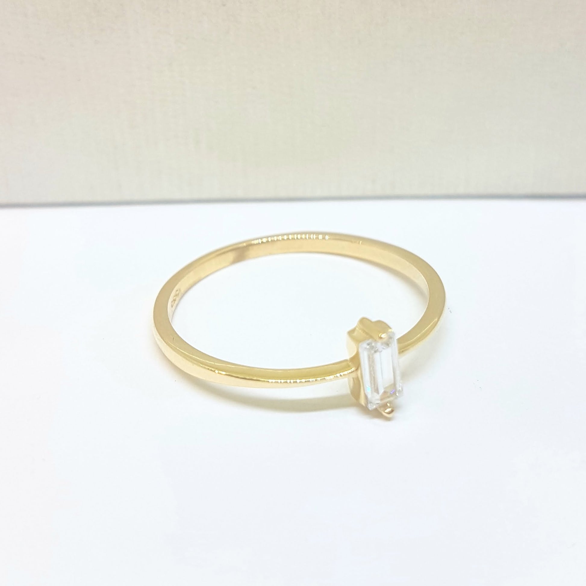 14K Real Solid Gold Baguette Solitaire Ring for Women , Solitaire Ring, Baguette Ring