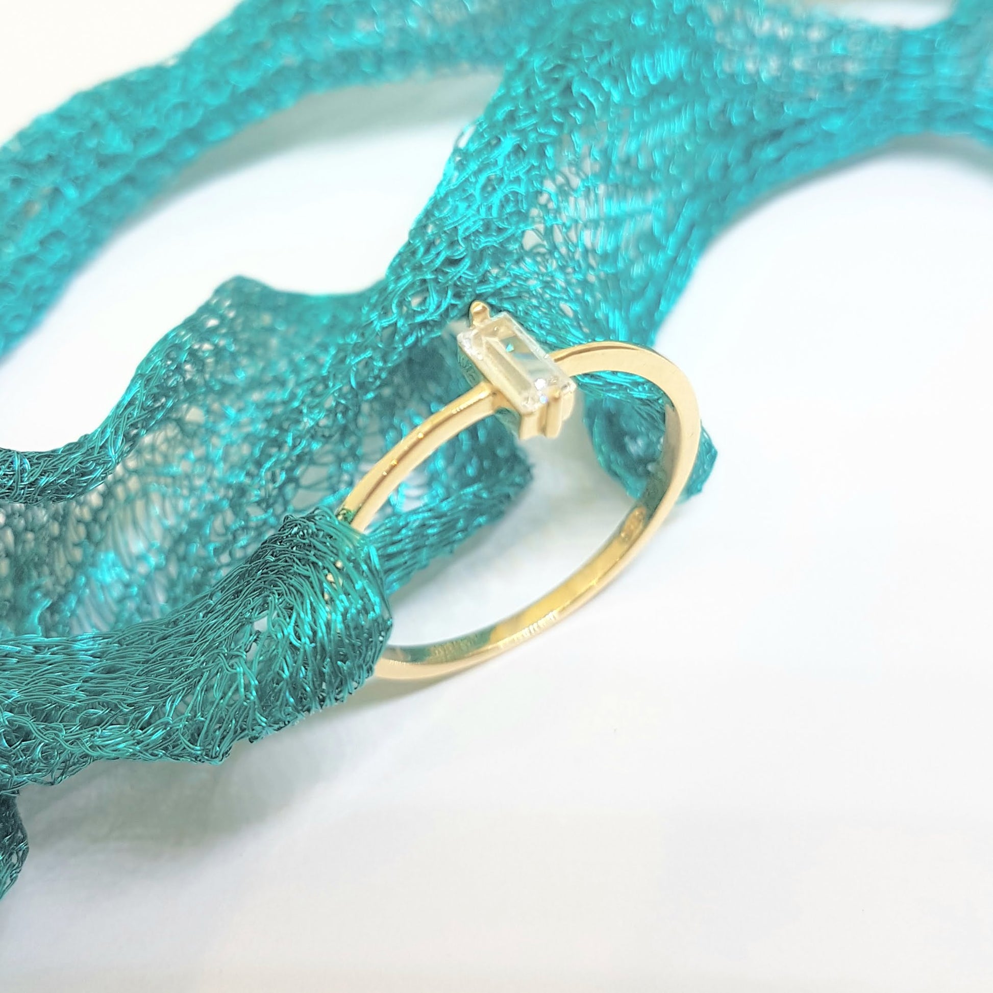 14K Real Solid Gold Baguette Solitaire Ring for Women , Solitaire Ring, Baguette Ring