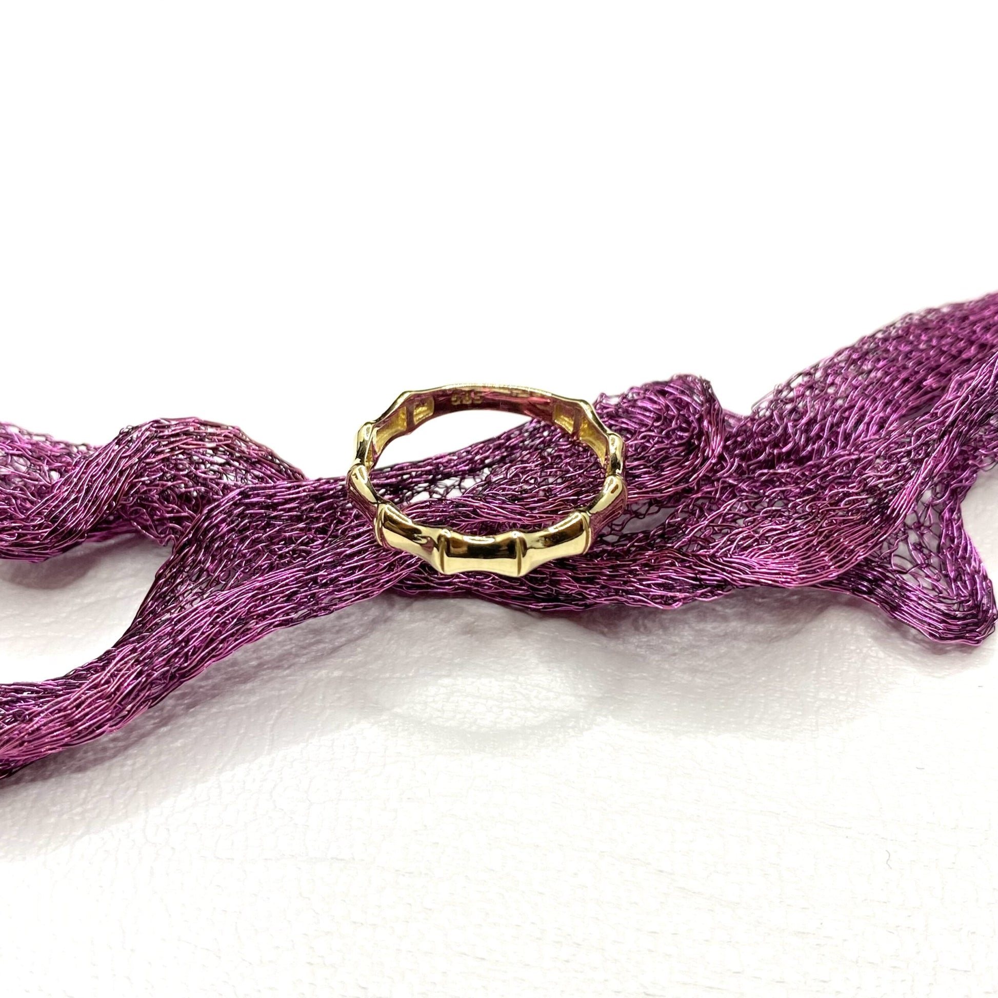 14K Real Solid Gold Bamboo Ring for Women , Dainty Band Ring , Minimalist Ring Gold, Gift for her , Christmas Gift