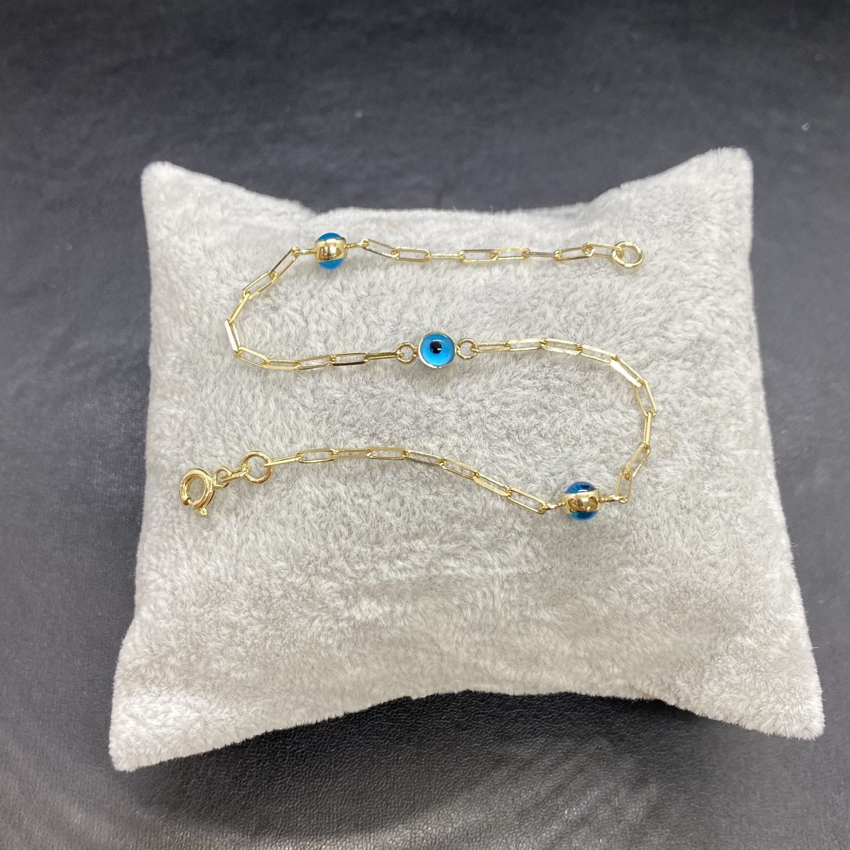 14K Real Solid Gold Beaded Evil Eye Bracelet for Women , Bead Evil Eye Paperclip Chain Bracelet , Gift for Her, Turkish Evil Eye Jewellery