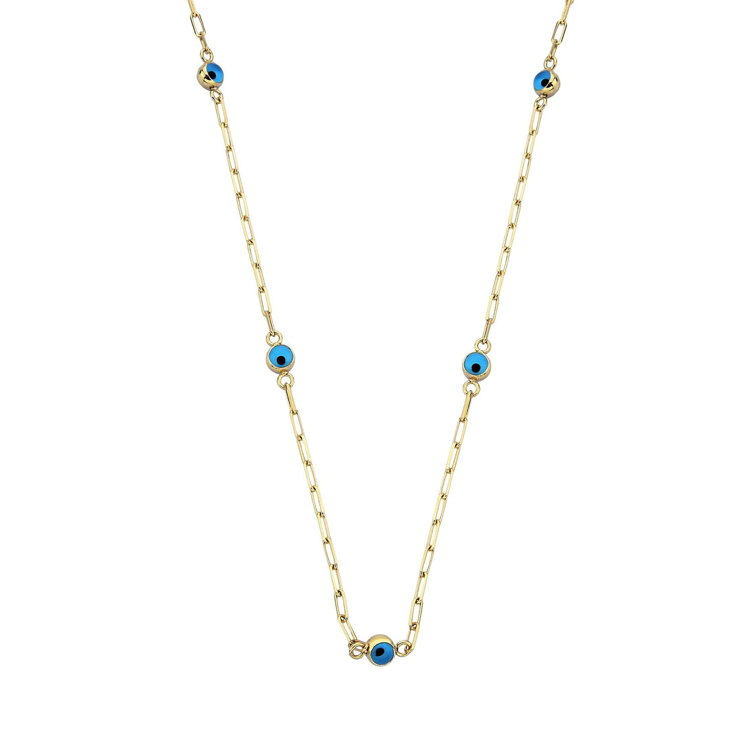 14K Real Solid Gold Beaded Evil Eye Necklace for Women , Bead Evil Eye Paperclip Chain Necklace , Gift for Her , Turkish Evil Eye jewellery