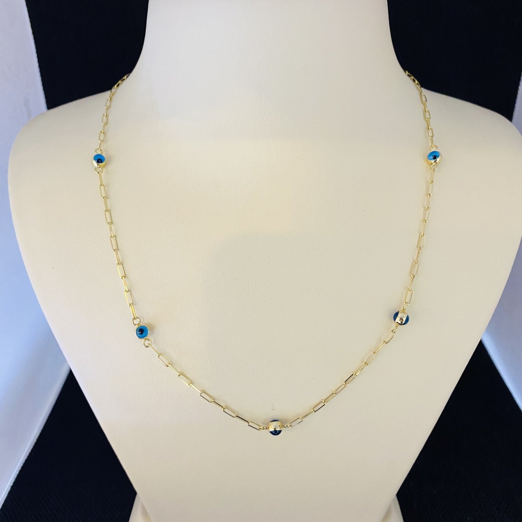 14K Real Solid Gold Beaded Evil Eye Necklace for Women , Bead Evil Eye Paperclip Chain Necklace , Gift for Her , Turkish Evil Eye jewellery