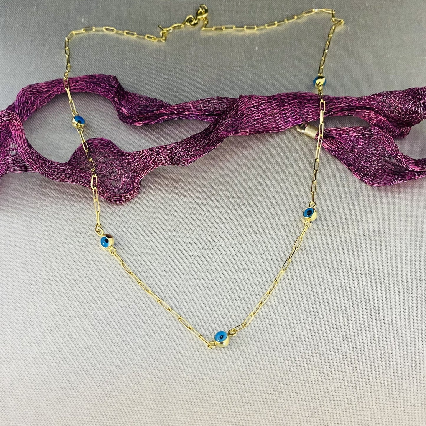 14K Real Solid Gold Beaded Evil Eye Necklace for Women , Bead Evil Eye Paperclip Chain Necklace ,Gifts for Her, Turkish Evil Eye jewellery