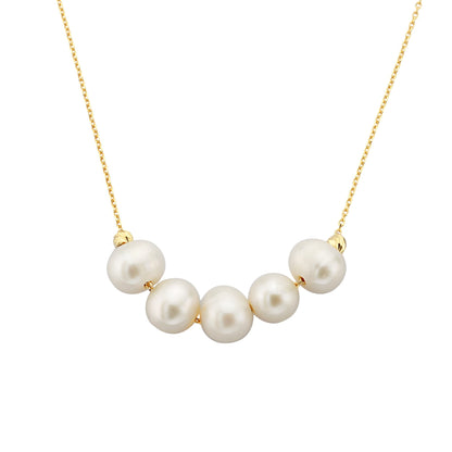 14K Real Solid Gold Beaded Pearl Necklace for Women , Dainty Freshwater Pearl Bead Necklace , Bridesmaids Jewelry , Birthday Gifts for Her