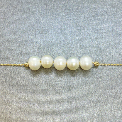 14K Real Solid Gold Beaded Pearl Necklace for Women , Dainty Freshwater Pearl Bead Necklace , Bridesmaids Jewelry , Xmas Gifts for Her