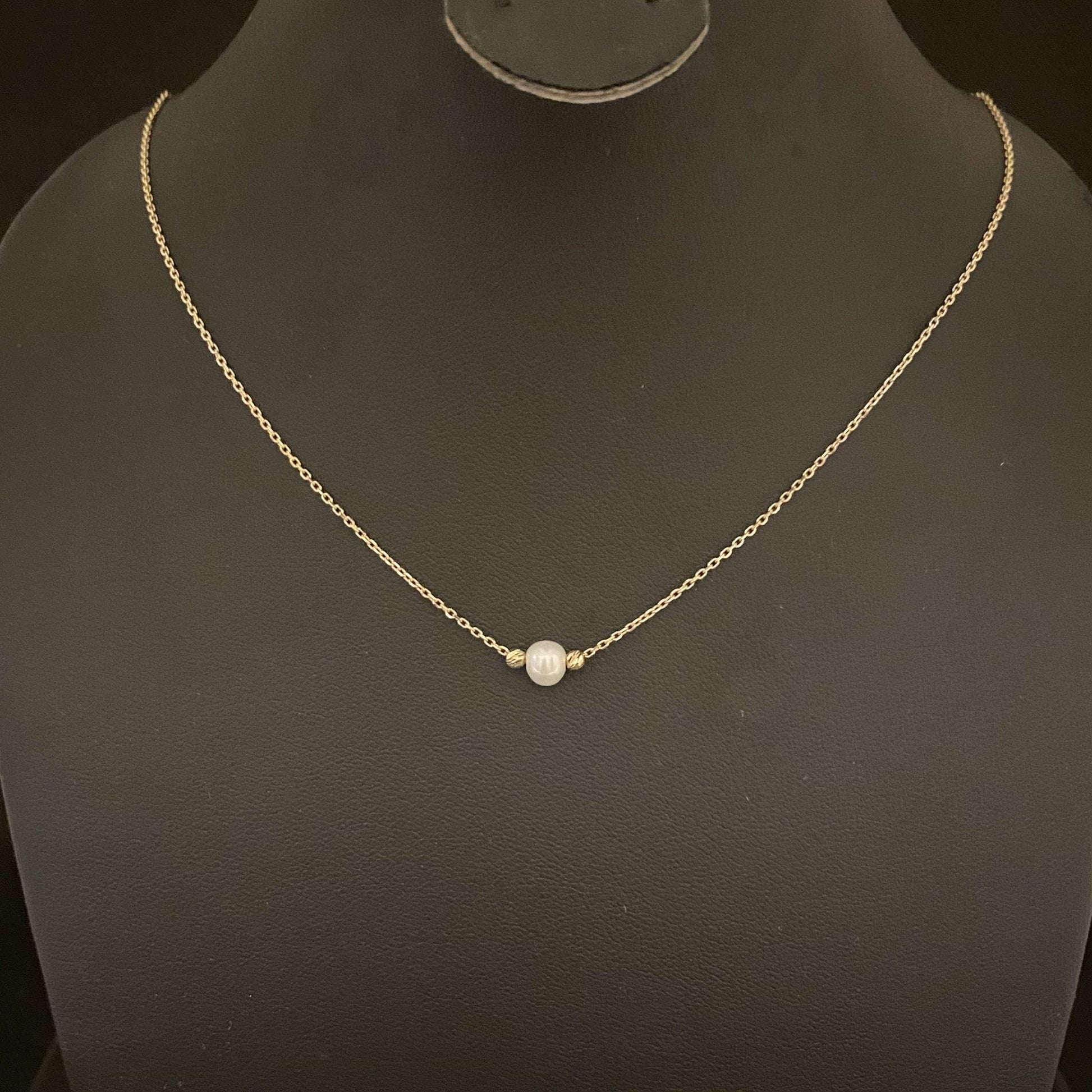 14K Real Solid Gold Beaded Pearl and Italian Ball Necklace for Women , Pearl jewelry ,Single Pearl Pendant ,Birthday Gift for her.jpeg