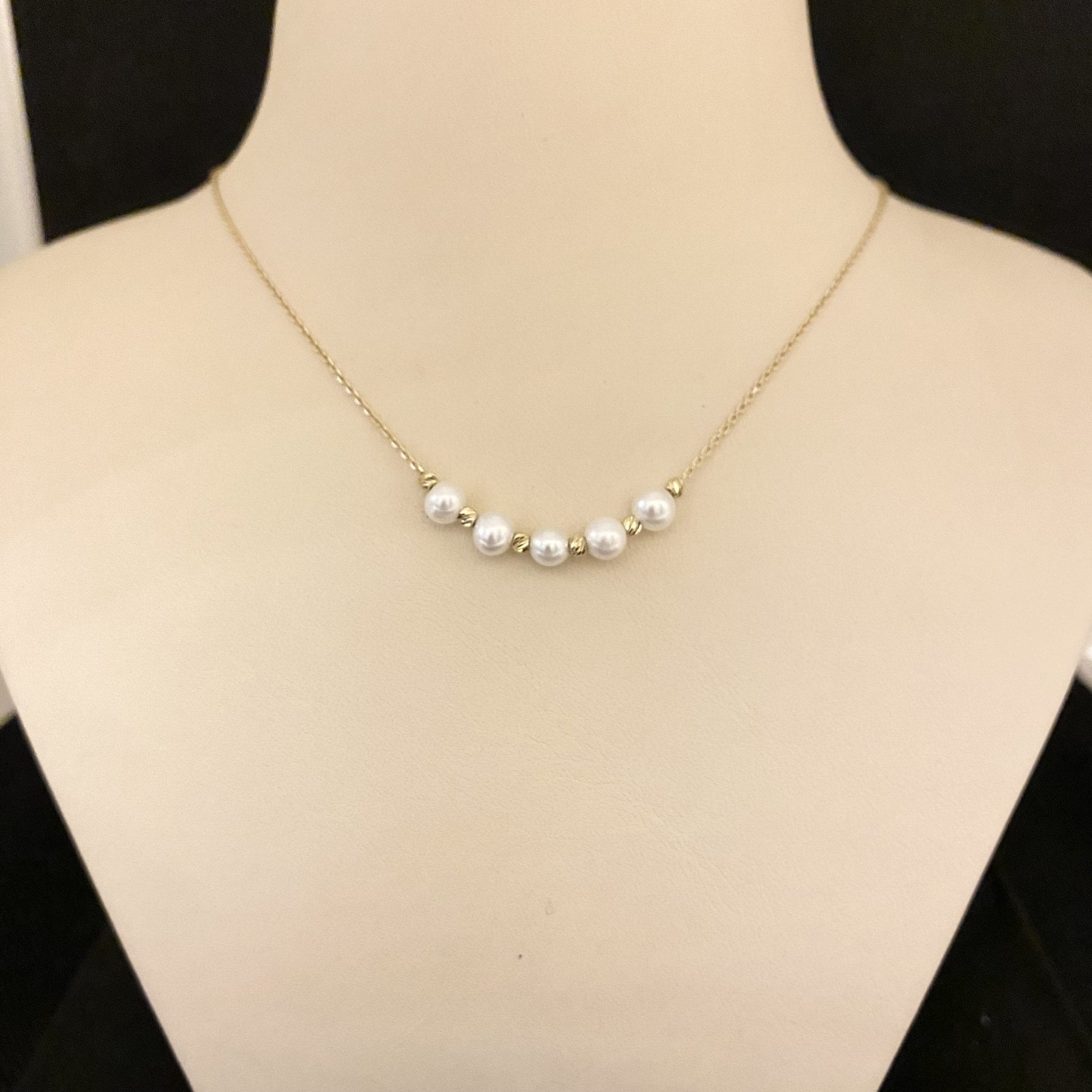 14K Real Solid Gold Beaded Pearl and Italian Ball Necklace for Women , Pearl jewelry ,Single or 3 or 5 Pearl Jewelry ,Birthday Gift for her