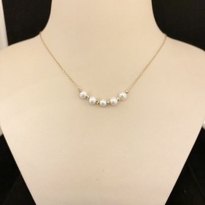 14K Real Solid Gold Beaded Pearl and Italian Ball Necklace for Women , Pearl jewelry ,Single or 3 or 5 Pearl Jewelry ,Birthday Gift for her