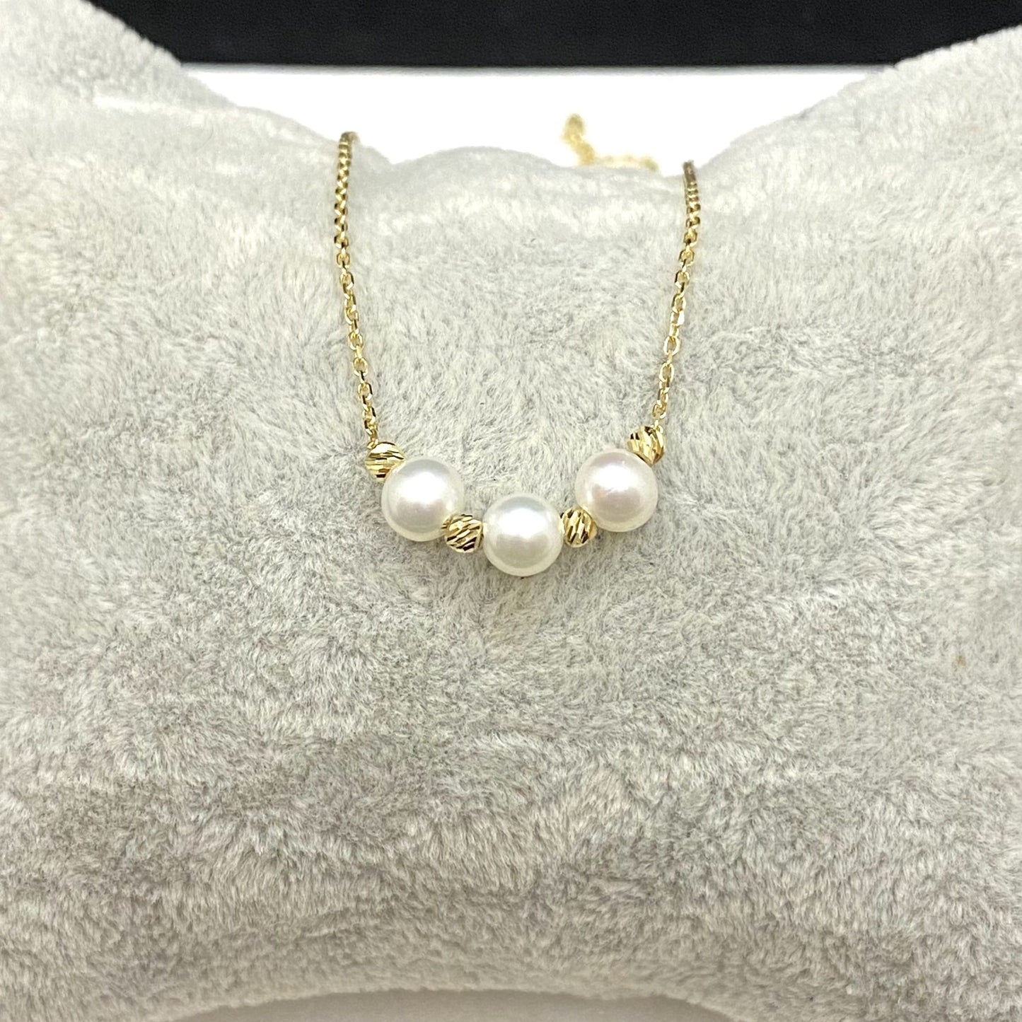14K Real Solid Gold Beaded Pearl and Italian Ball Necklace for Women , Pearl jewelry ,Single or 3 or 5 Pearl Pendant ,Birthday Gift for her