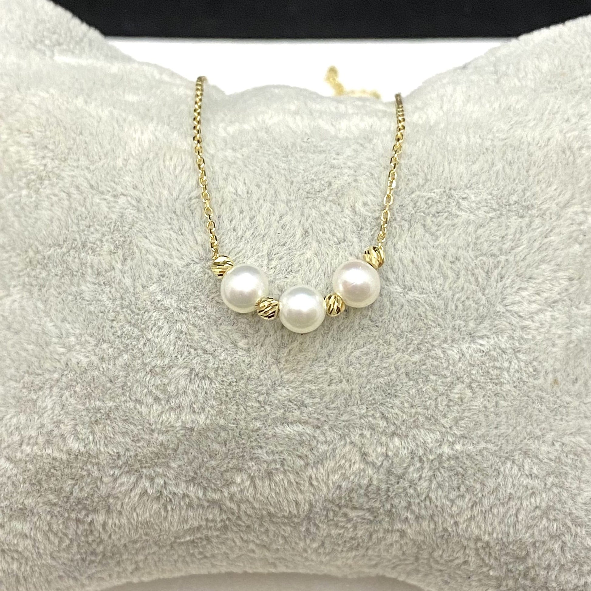 14K Real Solid Gold Beaded Pearl and Italian Ball Necklace for Women , Pearl jewelry ,Single or 3 or 5 Pearl Pendant ,Birthday Gift for her