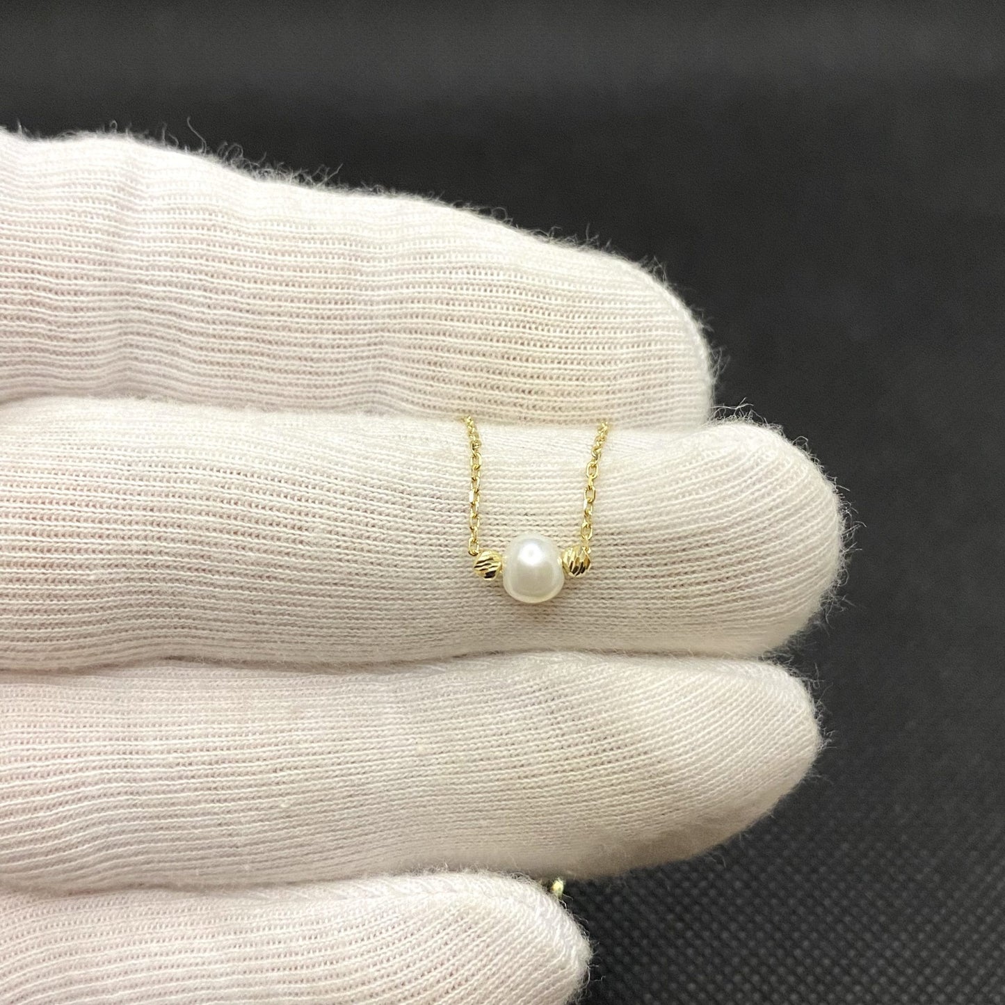 14K Real Solid Gold Beaded Pearl and Italian Ball Necklace for Women , Pearl jewelry ,Single or 3 or 5 Pearl Pendant ,Christmas Gift for her