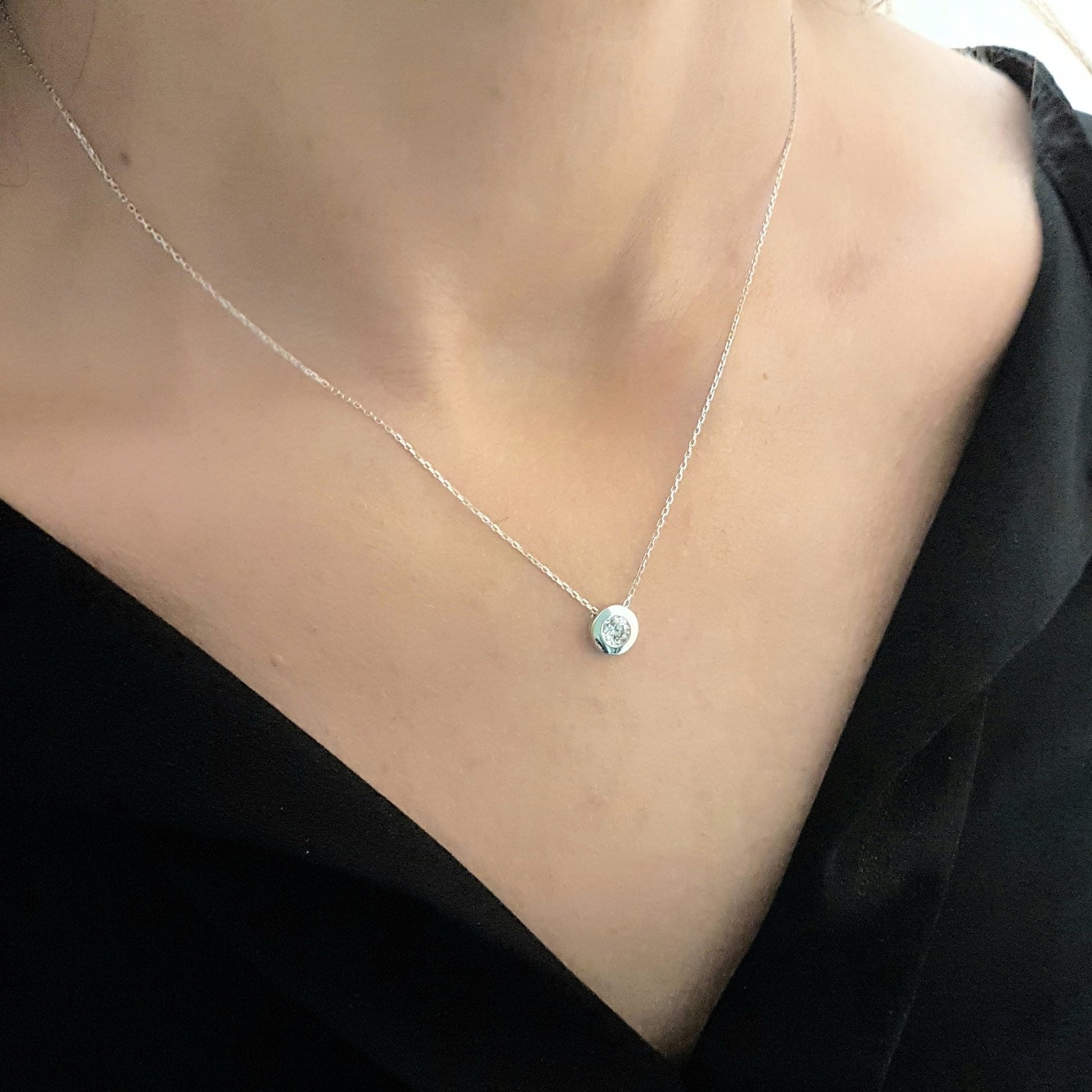 14K Real Solid Gold Bezel Solitaire Necklace for Women , CZ Bezel Necklace , CZ Solitaire Necklace ,Minimalist jewelry , Gift for Her