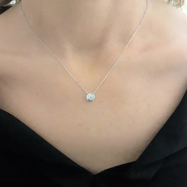 14K Real Solid Gold Bezel Solitaire Necklace for Women , CZ Bezel Necklace , CZ Solitaire Necklace , Minimalist jewelry ,Gift for Her