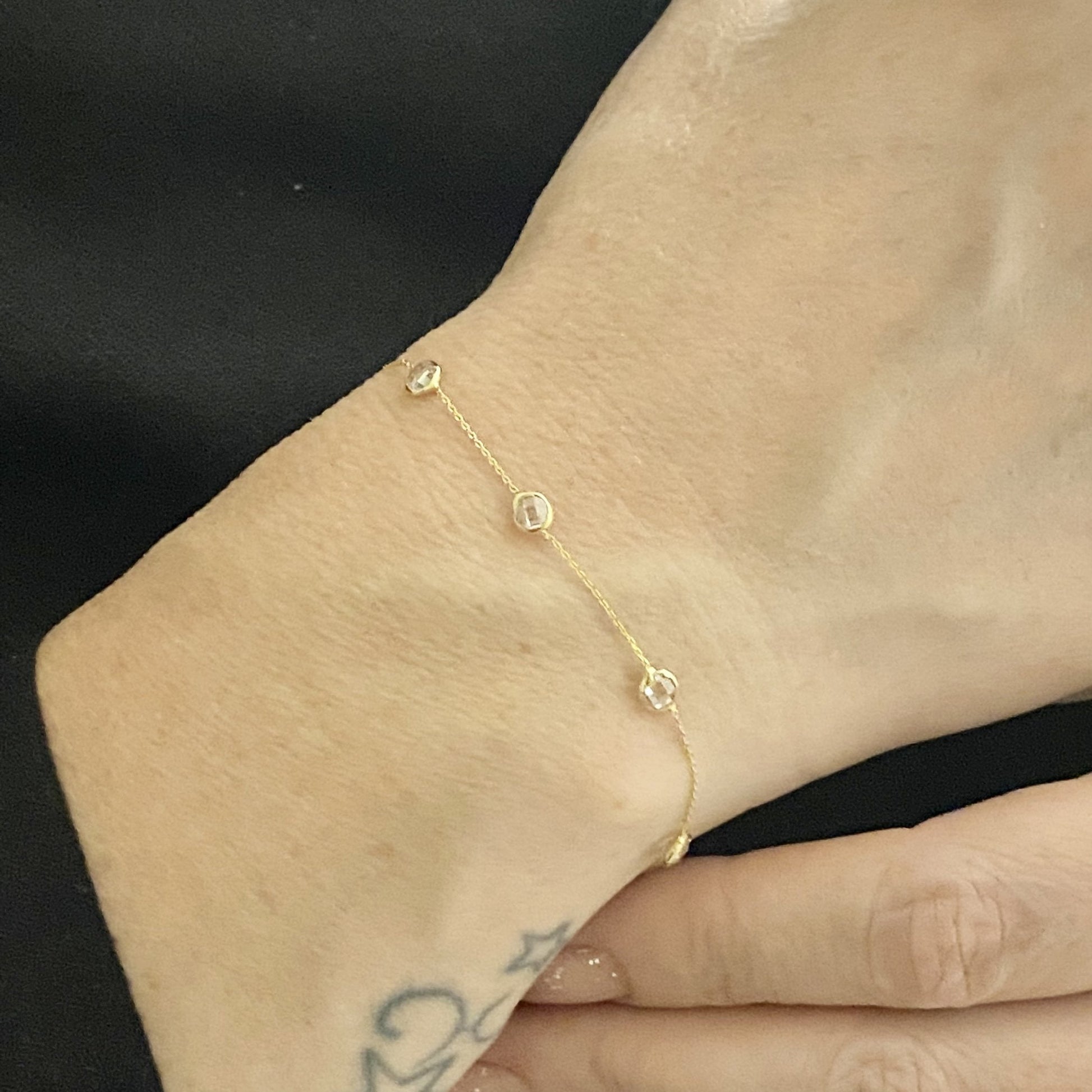 14K Real Solid Gold Bezel Stone Station Link Bracelet for Women, birthstone bracelet for women , christmas gifts for mom , birthday gift for her