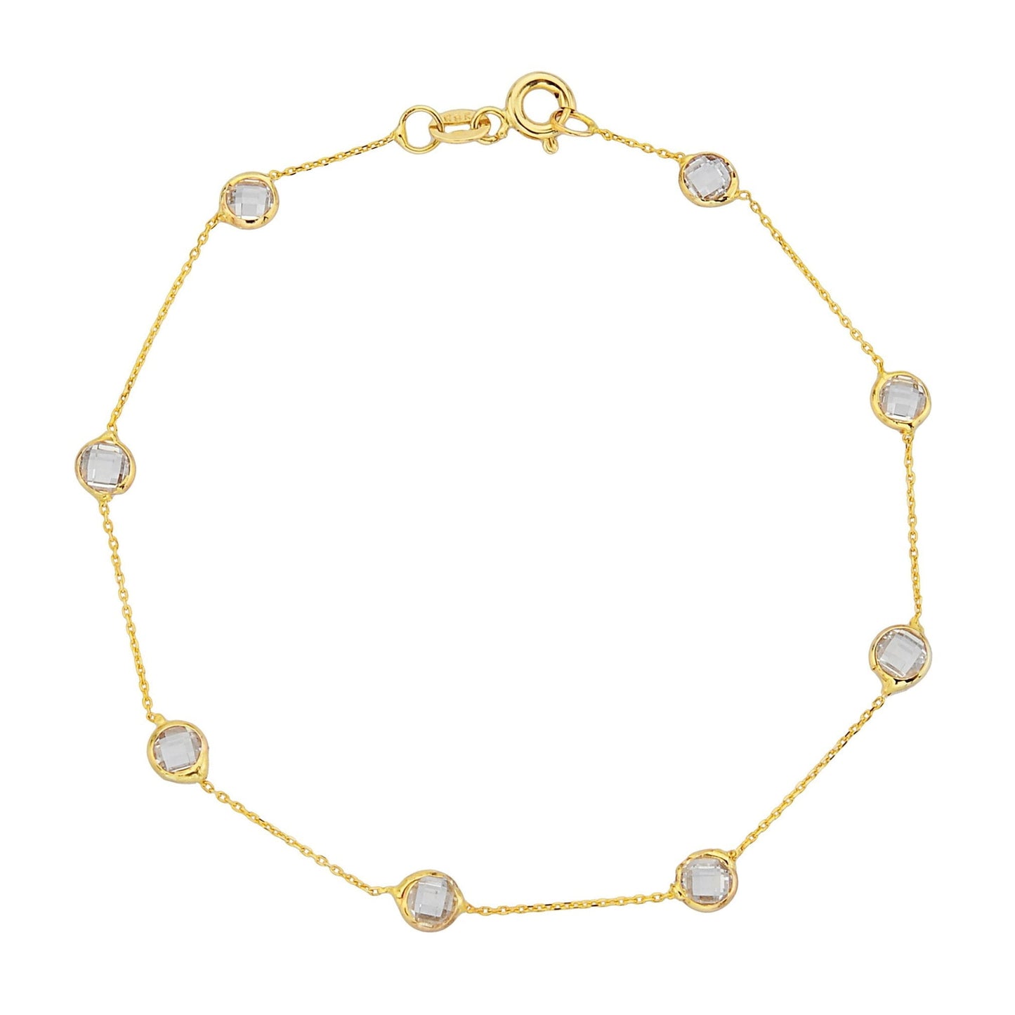 14K Real Solid Gold Bezel Stone Station Link Bracelet for Women , christmas gift for her , women's bracelet