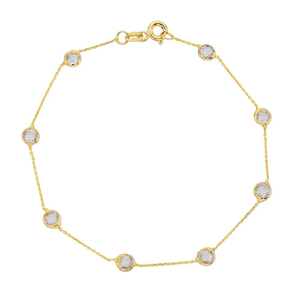 14K Real Solid Gold Bezel Stone Station Link Bracelet for Women , christmas gift for her , women's bracelet