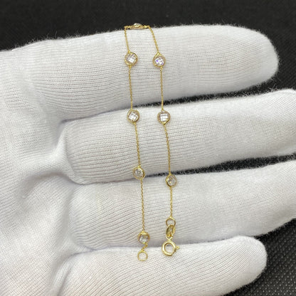 14K Real Solid Gold Bezel Stone Station Link Bracelet for Women , mother's day gifts, april birthstone bracelet