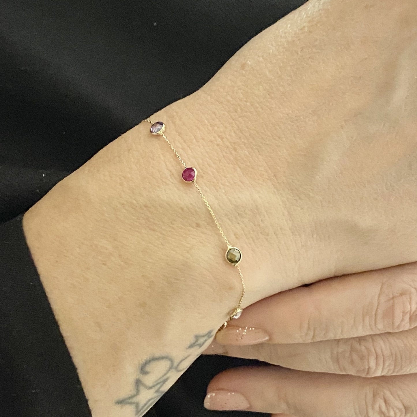 14K Real Solid Gold Birthstone Bracelet for Women , Bezel Bracelet Gold , Personalized Birthstone , Birthstone Jewelry , Birthday gift