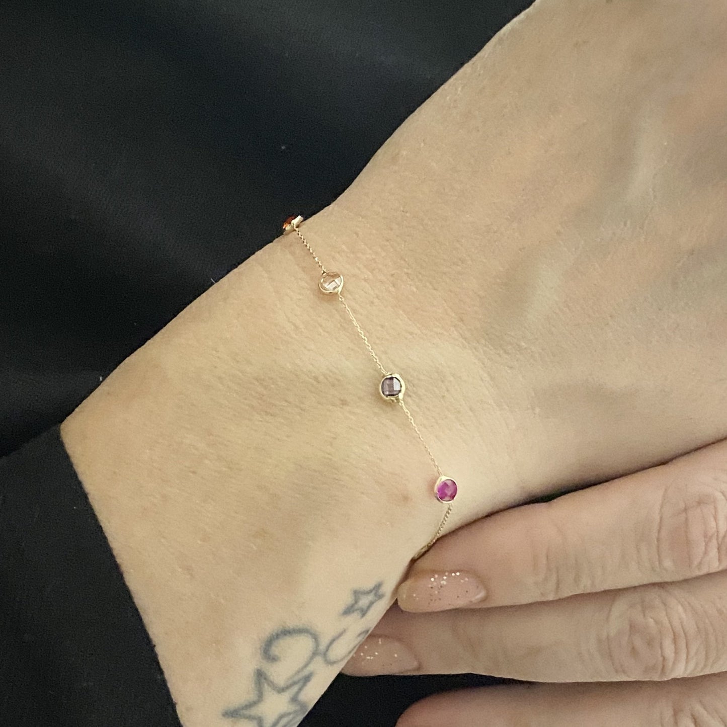 14K Real Solid Gold Birthstone Bracelet for Women , Bezel Bracelet Gold , Personalized Birthstone , Birthstone Jewelry , Mother's day Gift