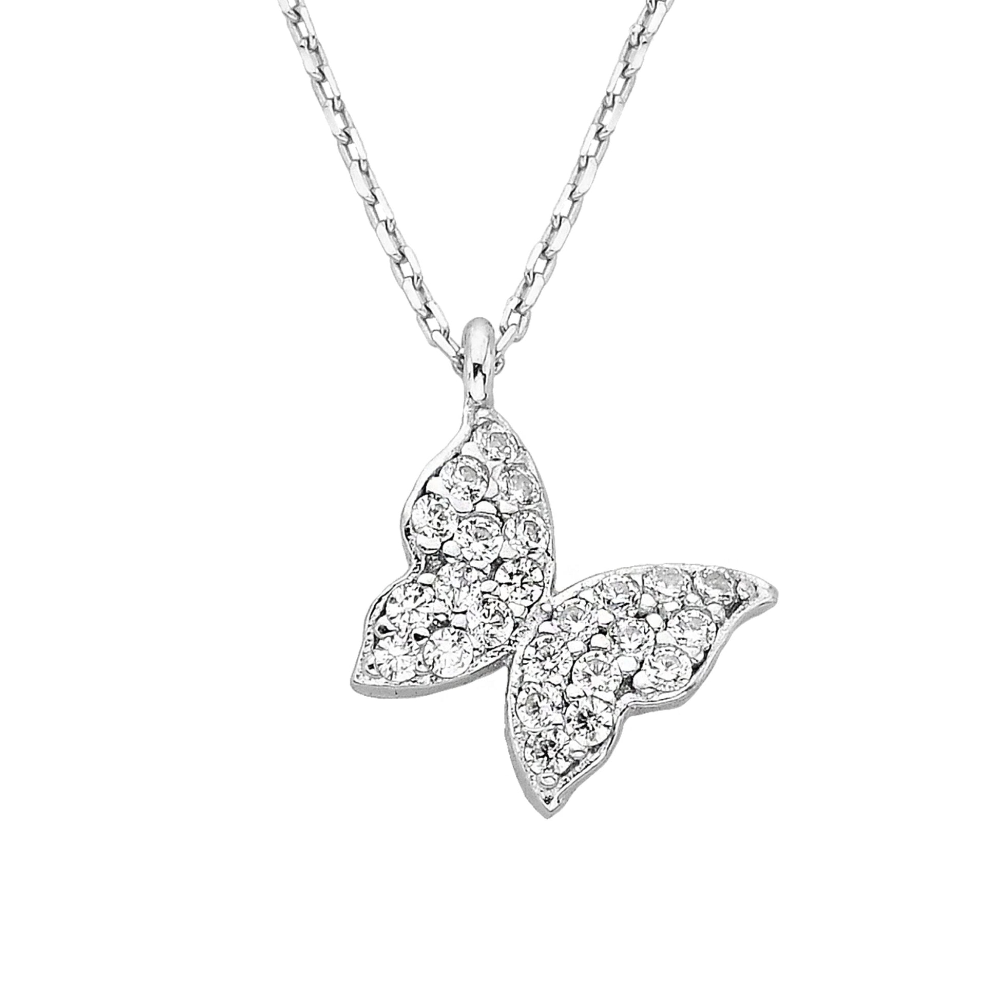 14K Real Solid Gold Butterfly Necklace | Charm Dainty Trendy CZ Pendant | Best Birthday Gift for Women White Gold