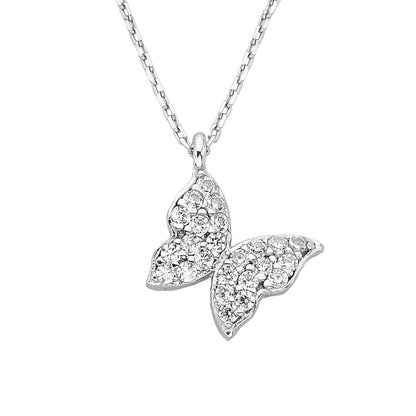 14K Real Solid Gold Butterfly Necklace | Charm Dainty Trendy CZ Pendant | Best Birthday Gift for Women White Gold