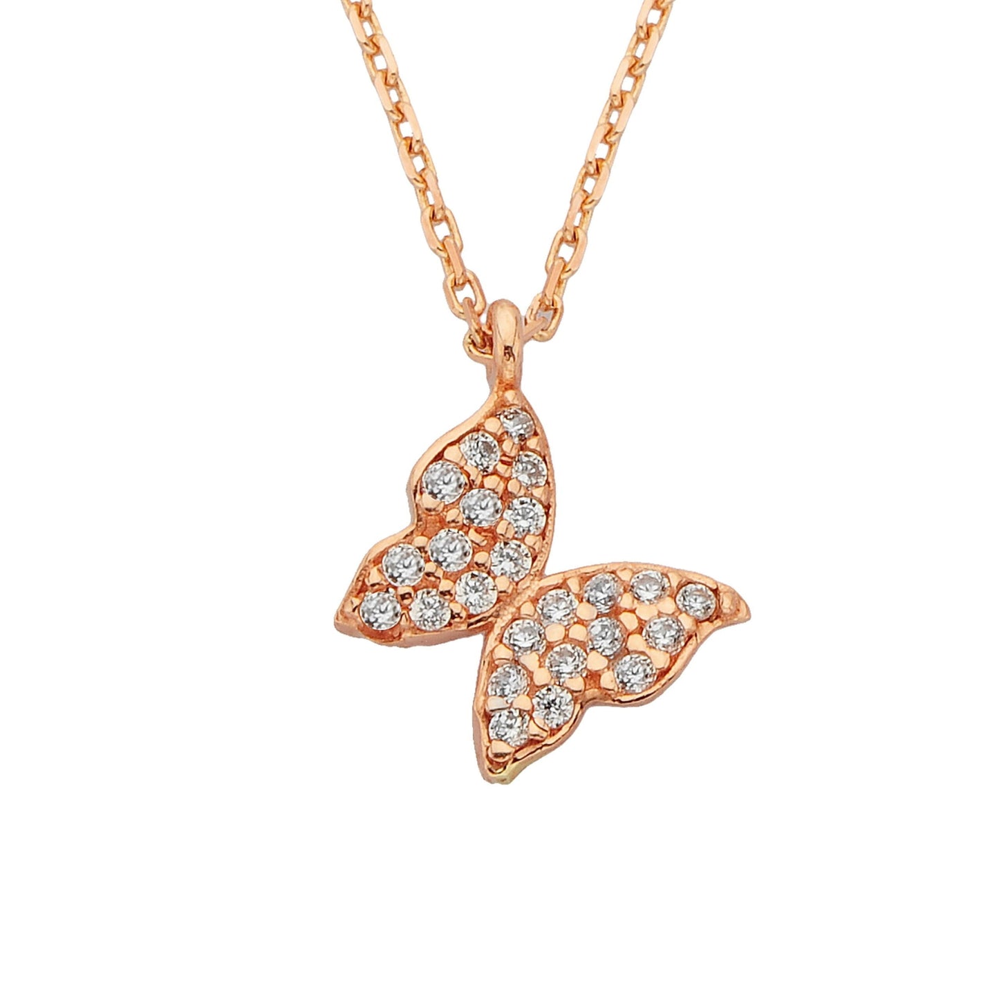 14K Real Solid Gold Butterfly Necklace | Charm Dainty Trendy CZ Pendant | Best Birthday Gift for Women Rose Gold