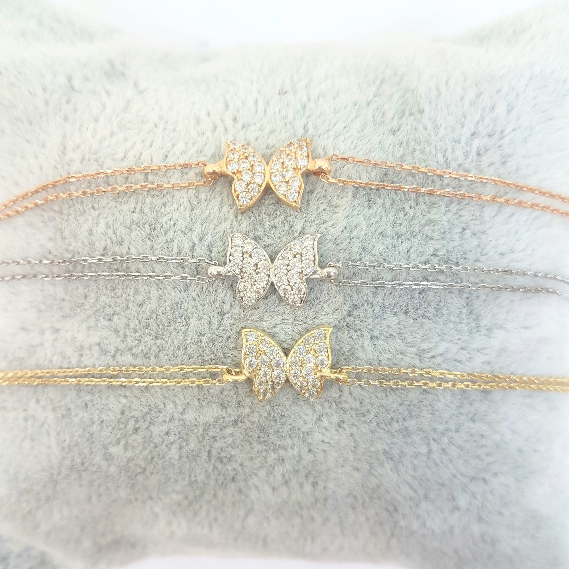 Butterfly Bracelet for women White rose yellow gold