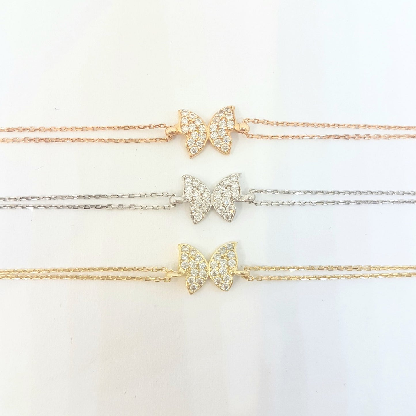 Butterfly Bracelet for women White rose yellow real solid gold Birthday Mother's Day giftgold