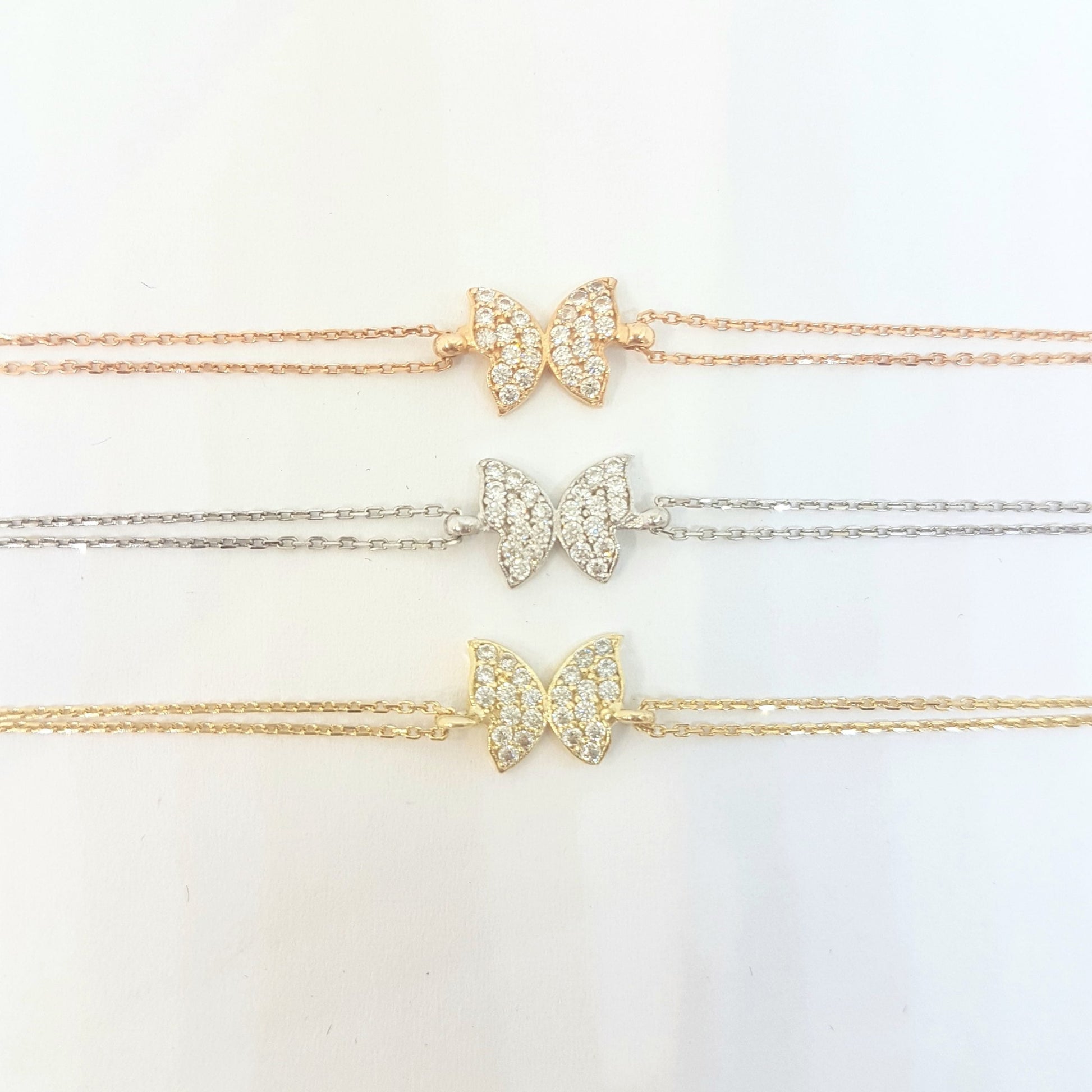 Butterfly Bracelet for women White rose yellow real solid gold Birthday Mother's Day giftgold