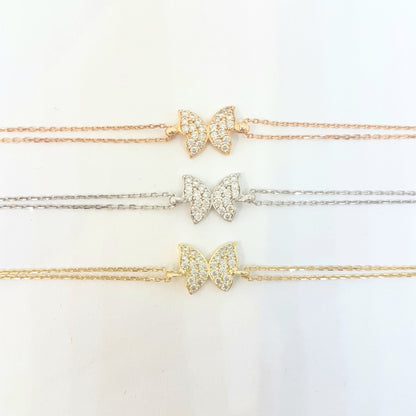 Butterfly Bracelet for women White rose yellow real solid gold Birthday Mother's Day giftgold