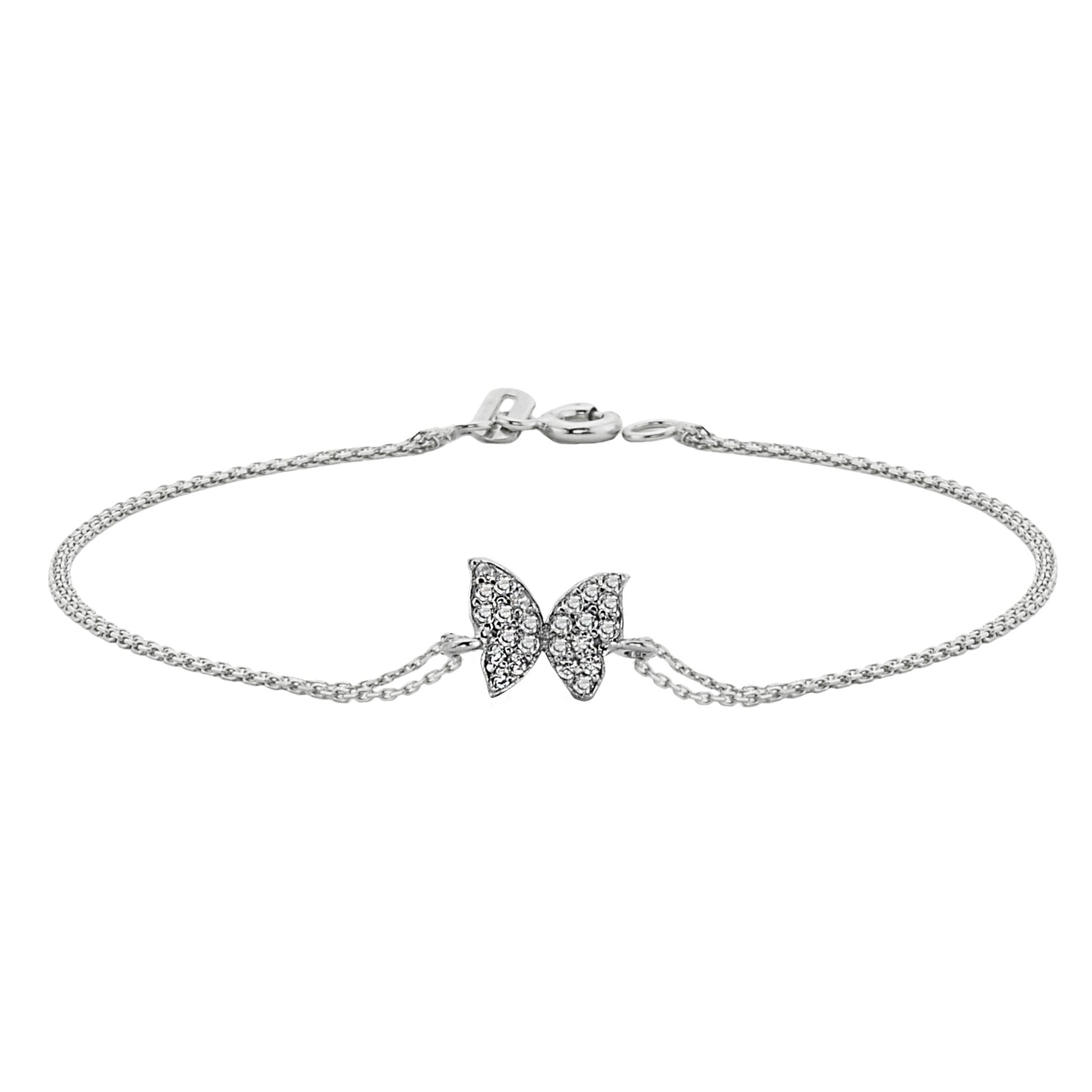 14K Real Solid white Gold Butterfly Shape Design with White Zirconia Stones Cute Dainty Delicate Trendy Bracelet best gift for Women Jewelry yourself, birthday christmas handmade jewelry white xmas