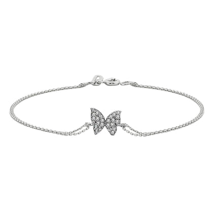 14K Real Solid white Gold Butterfly Shape Design with White Zirconia Stones Cute Dainty Delicate Trendy Bracelet best gift for Women Jewelry yourself, birthday christmas handmade jewelry white xmas