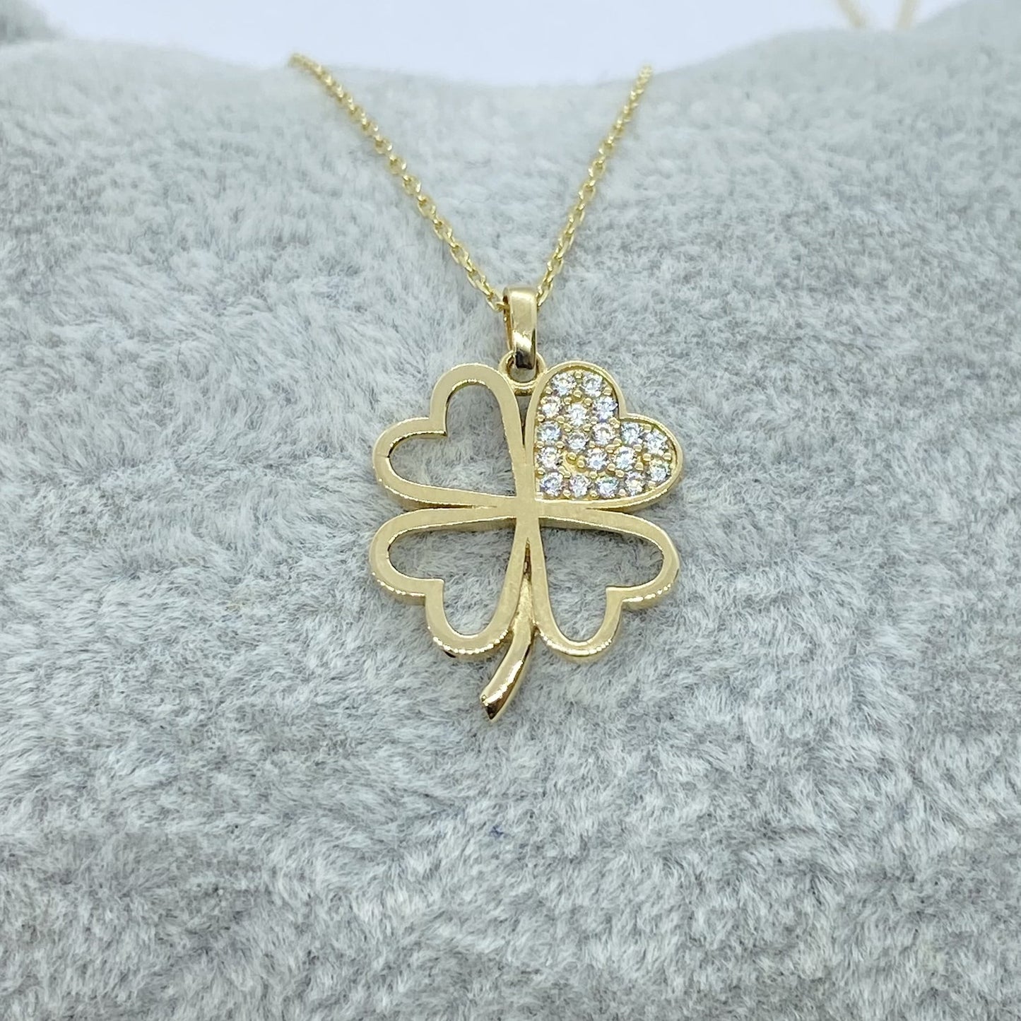 14K Real Solid Gold CZ Four Leaf Clover Pendant Necklace for Women , good luck necklace gold