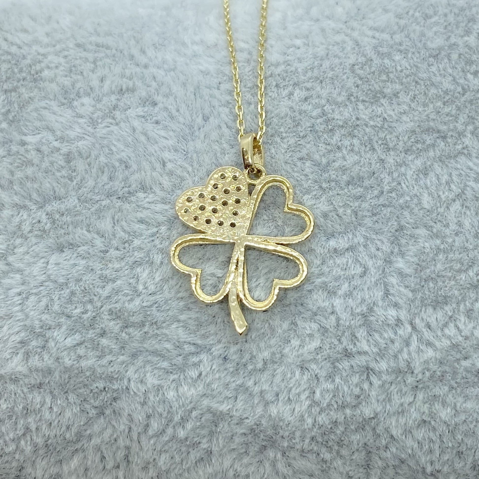 14K Real Solid Gold CZ Four Leaf Clover Pendant Necklace for Women , xmas gifts