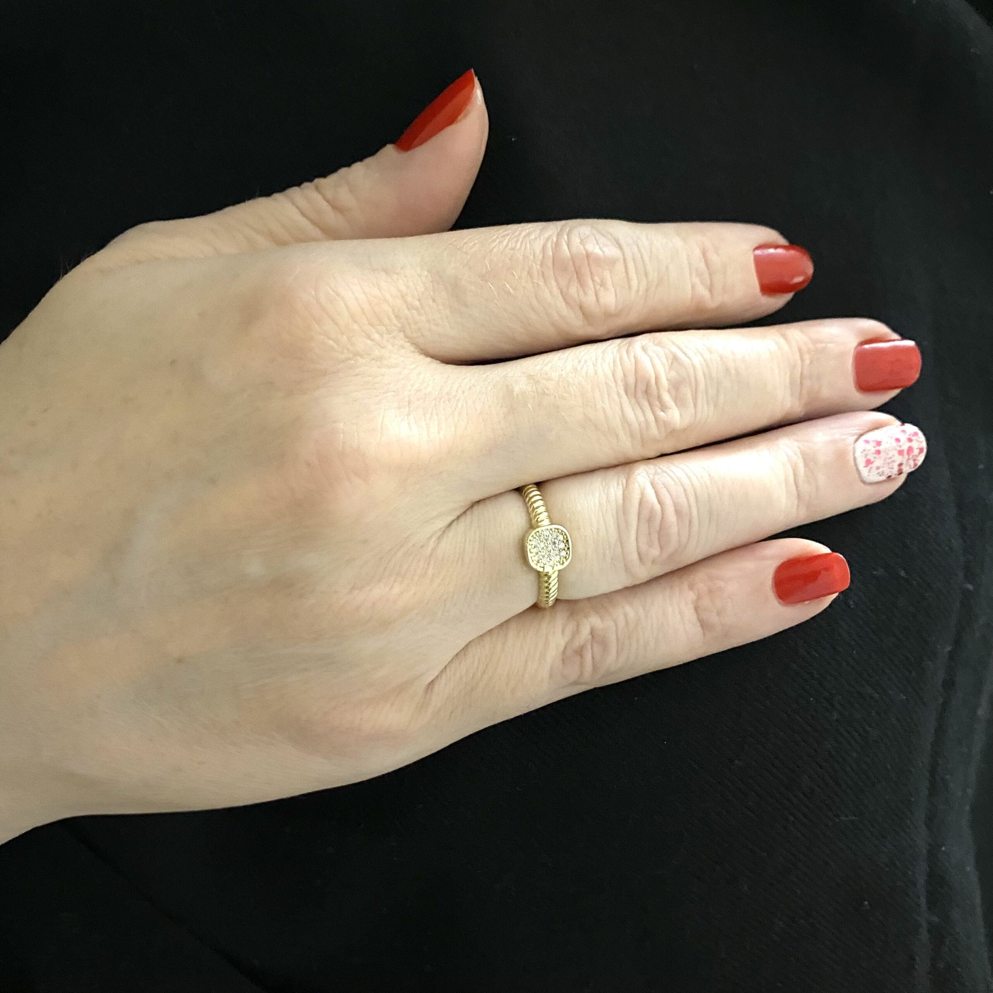 14K Real Solid Gold CZ Pave Square Ring for Women , Square Shaped Ring , Dainty Stacking Ring , Geometric Ring , Statement Ring ,