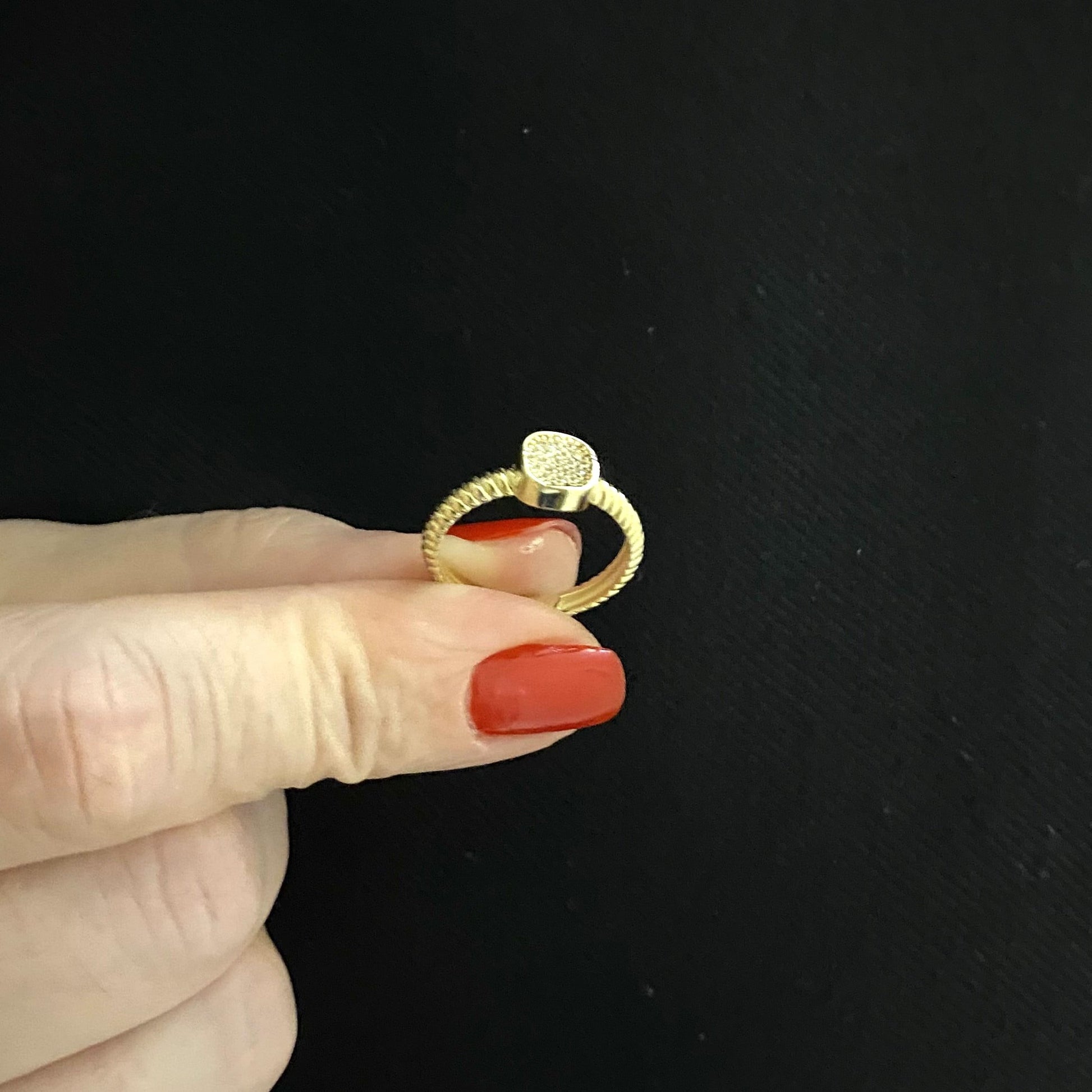 14K Real Solid Gold CZ Pave Square Ring for Women , Square Shaped Ring , Dainty Stacking Ring , Geometric Ring ,Statement Ring ,