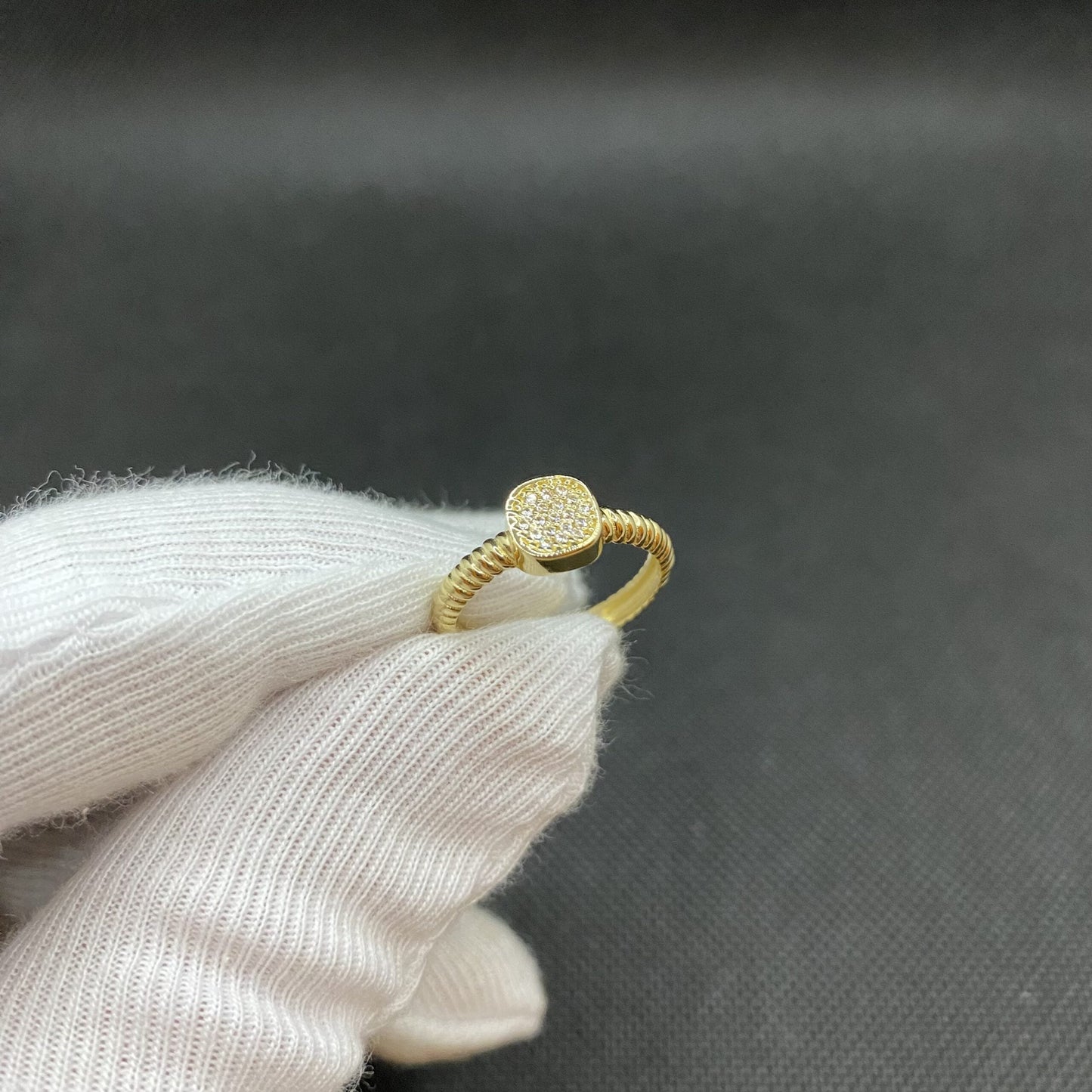 14K Real Solid Gold CZ Pave Square Ring for Women , Square Shaped Ring , Dainty Stacking Ring , Geometric Ring ,gift for her ,