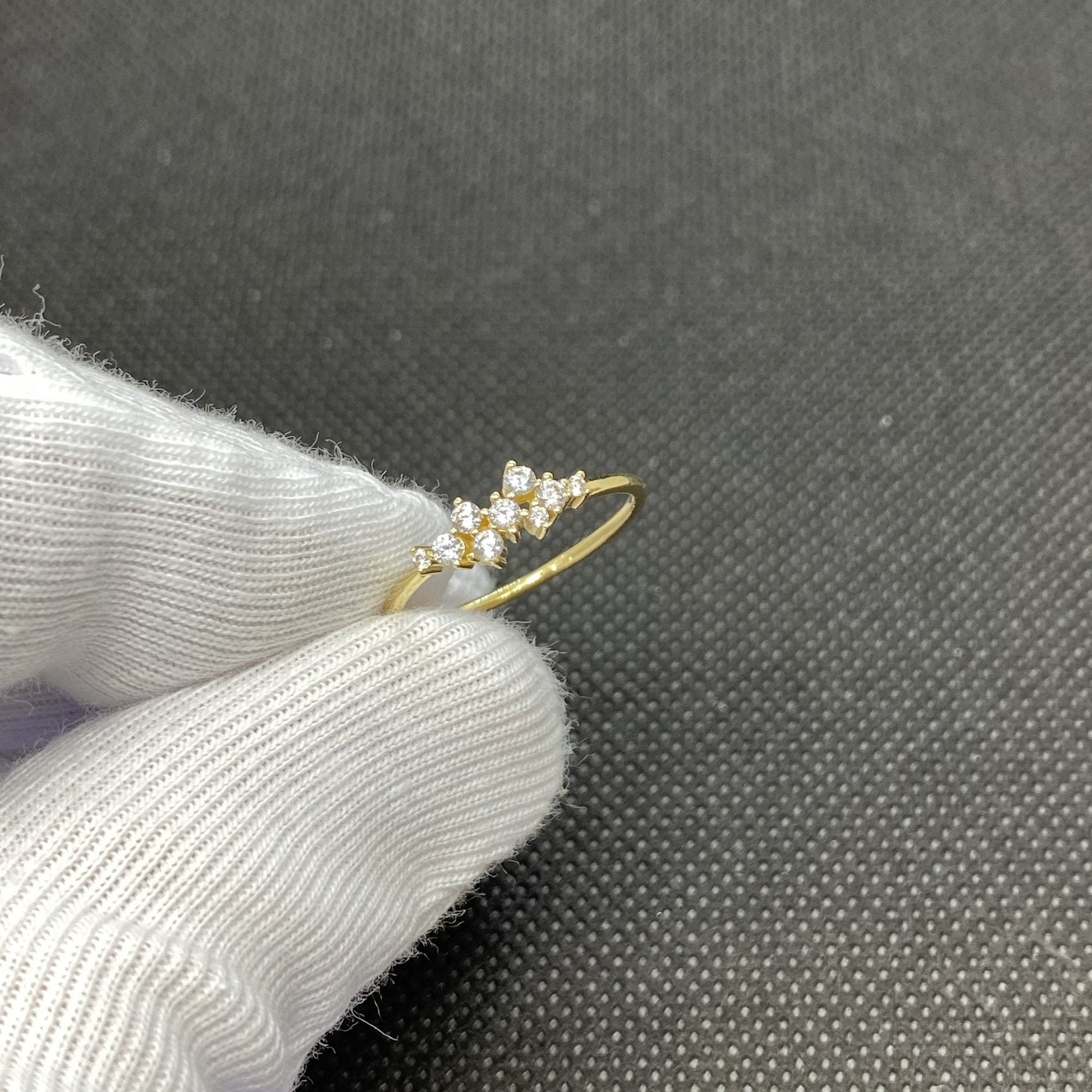 14K Real Solid Gold Cluster Ring for Women ,14K Gold Stackable Ring ,Cluster Ring 14K Gold , Dainty CZ Cluster Stacking Ring, Christmas Gift