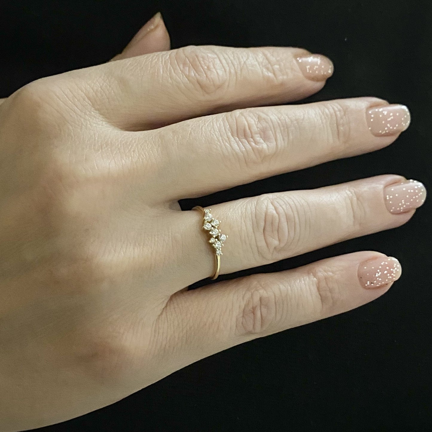 14K Real Solid Gold Cluster Ring for Women ,14K Gold Stackable Ring ,Cluster Ring 14K Gold , Dainty CZ Cluster Stacking Ring, Handmade jewelry