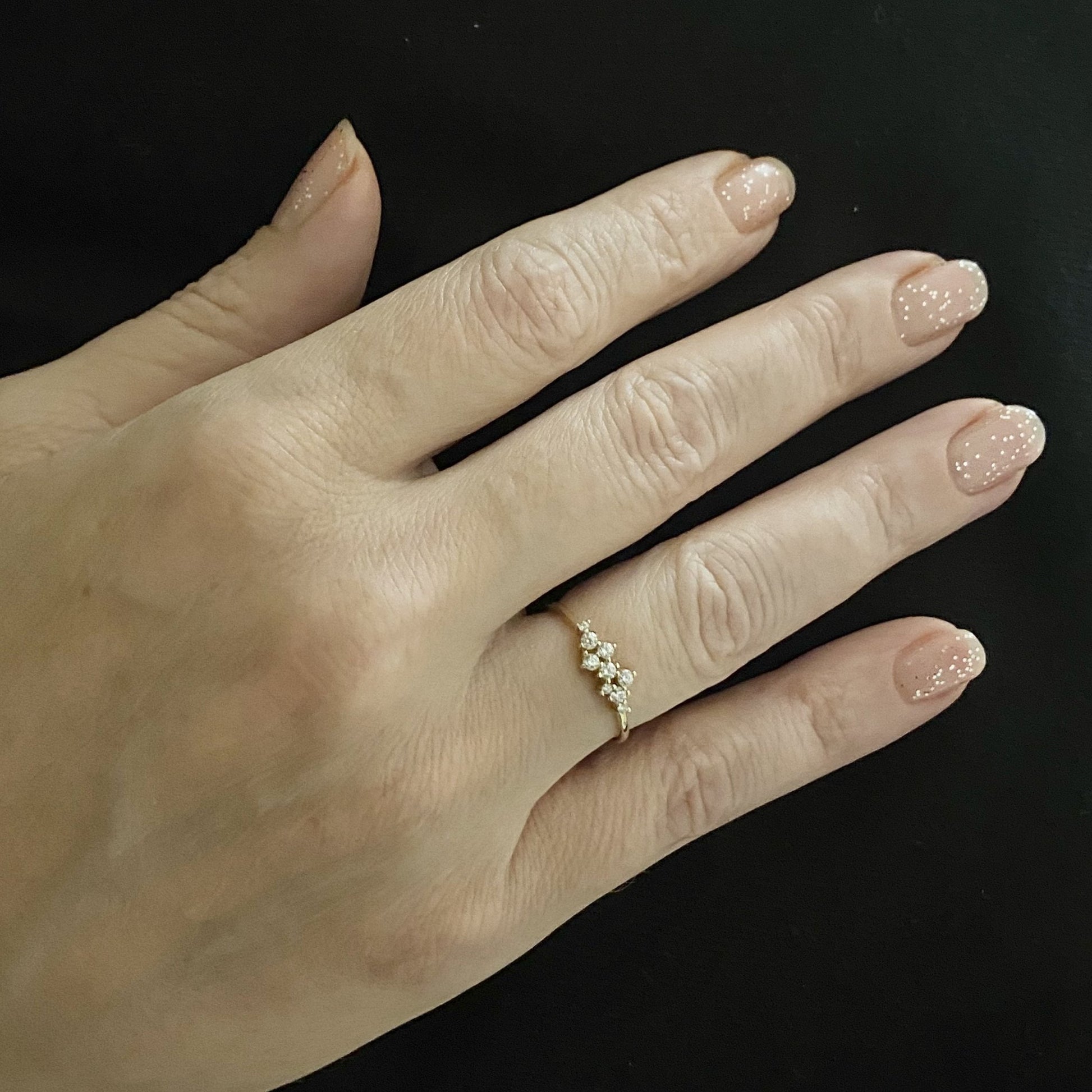 14K Real Solid Gold Cluster Ring for Women ,14K Gold Stackable Ring ,Cluster Ring 14K Gold , Dainty CZ Cluster Stacking Ring, handmade ring