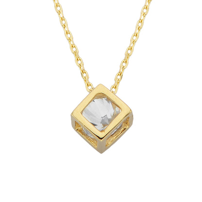 14K Real Solid Gold Cube Pendant Necklace Inside Moving Cubic Zirconia Stone Tiny Cute Charm Dainty Delicate Birthday gift for Women Girlfriend Teengirls Her