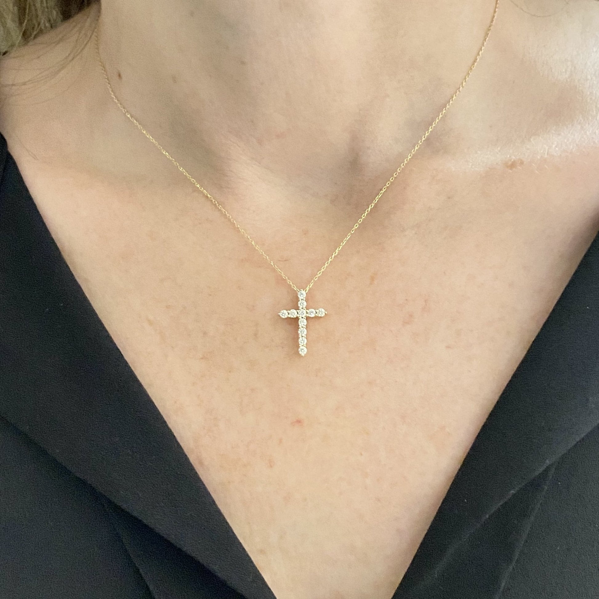 14K Real Solid Gold Diamon Cross Necklace , Christian Jewelry , Religious Necklace , Diamond Cross Pendant, Communion Gift ,Cross Jewelry